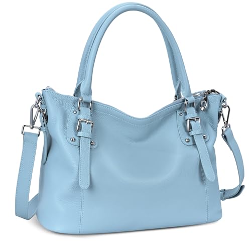 Leather Shoulder Handbags Tote Bag Satchel Hobo Purses in Light Blue