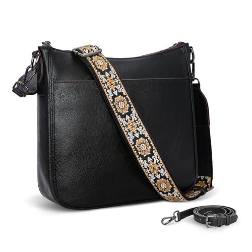 Leather Shoulder Purse and Handbag Hobo Crossbody Bags in Black
