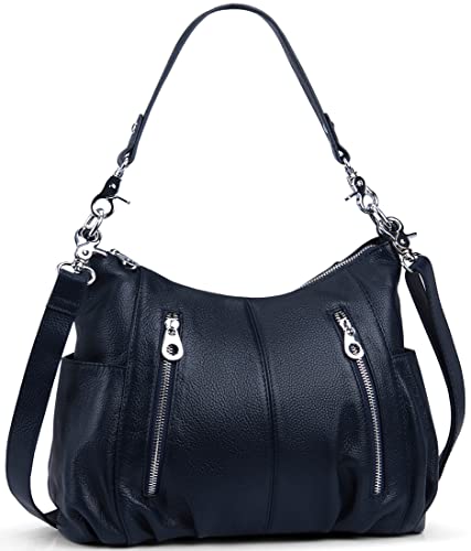 Leather Shoulder Purse and Handbag Hobo Crossbody Bags in Navy Blue