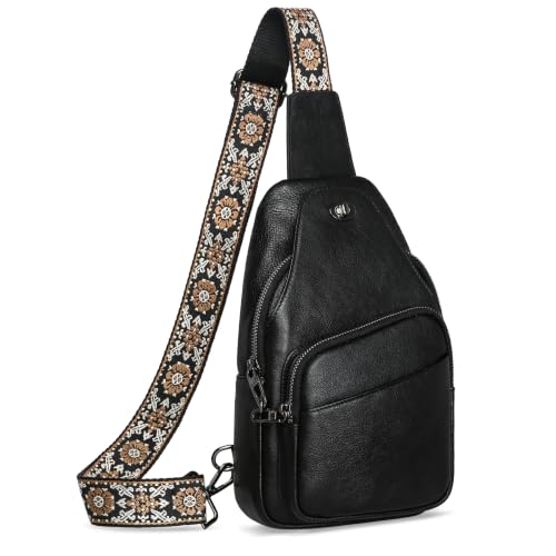 Leather Sling Bag Anti Theft Crossbody Purse Fanny Pack in Black