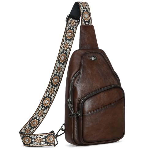 Leather Sling Bag Anti Theft Crossbody Purse Fanny Pack in Coffee
