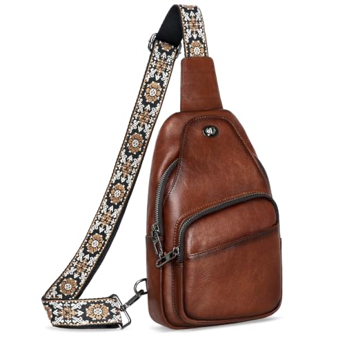 Leather Sling Bag Anti Theft Crossbody Purse Fanny Pack in Brown