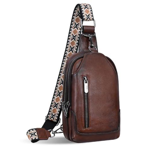 Leather Sling Bag Crossbody Bags Fanny Packs Chest Bags in Coffee