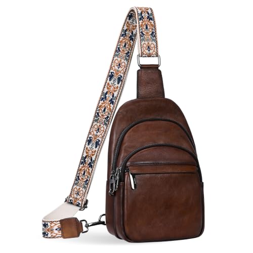 Leather Sling Bag Crossbody Bags Fanny Packs Chest Bags in Coffee