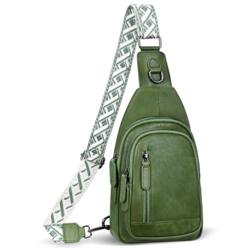 Leather Sling Bag Crossbody Purse Fanny Pack Chest Bag in Grass Green