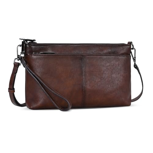 Leather Wristlet Wallet Bag Clutch Purse Cell Phone Bag in Coffee