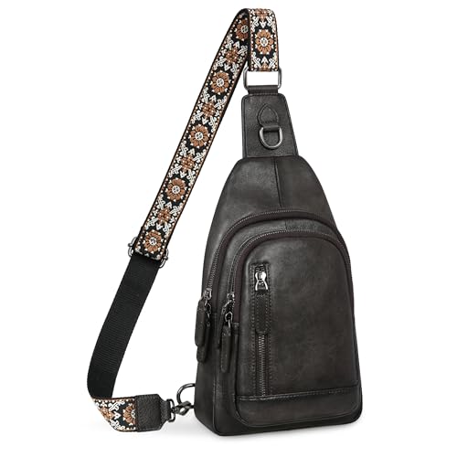 Sling Bag Cross Body Purse Fanny Pack with Guitar Strap in Grey