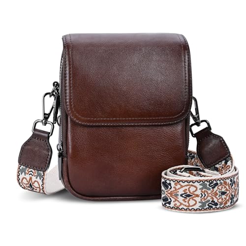 Small Crossbody Bags Leather RFID Cell Phone Shoulder Purse in Retro Coffee