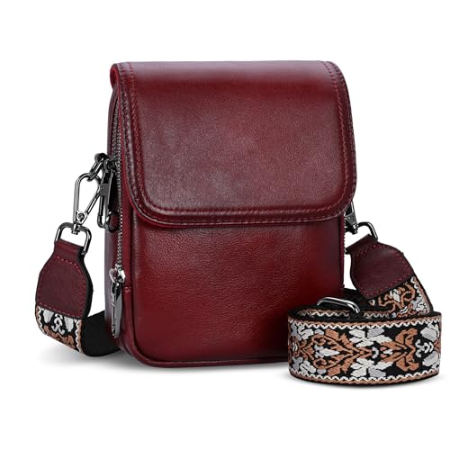 Small Crossbody Bags RFID Cell Phone Purse Leather Wallet in Retro Wine