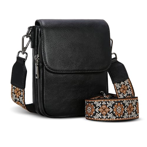 Small Leather Crossbody Bag RFID Phone Purse with Card Slot in Black