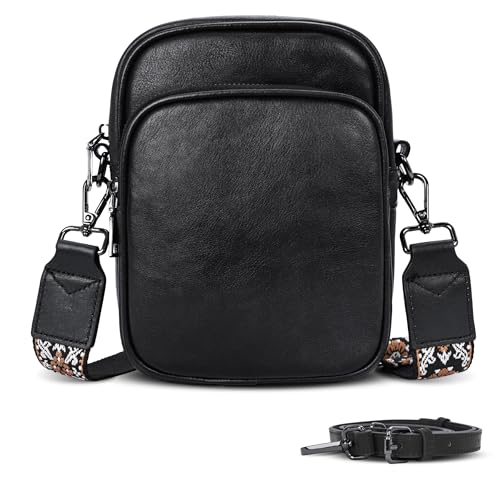 Small Leather Crossbody Bag RFID Phone Purse with Card Slot in Black