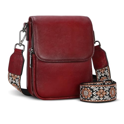 Small Leather Crossbody Bag RFID Phone Purse with Card Slot in Wine