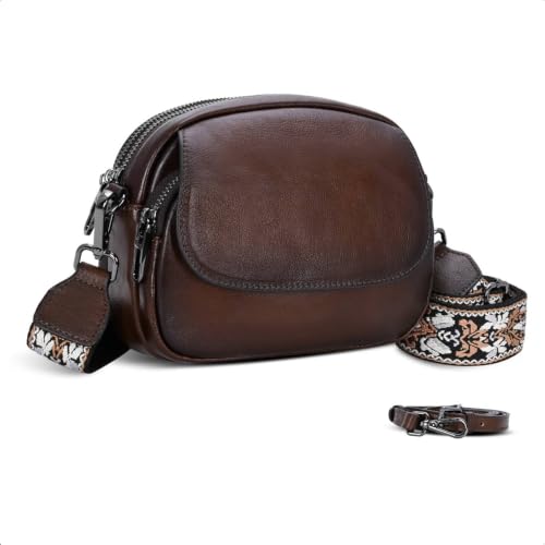 Small Leather Crossbody Bags Cell Phone Purse for Travel in Coffee