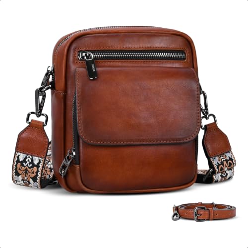 Small Leather Crossbody Bags Cell Phone Purse Messenger Bag in Brown