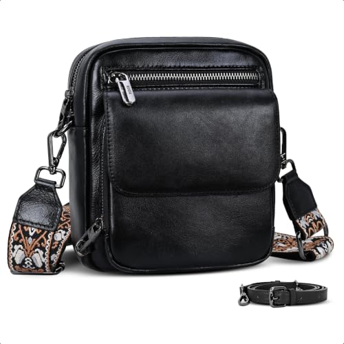 Small Leather Crossbody Bags Cell Phone Purse Messenger Bag in Black