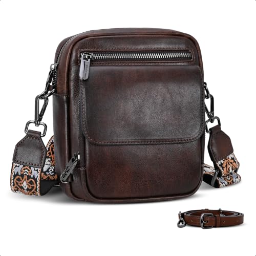 Small Leather Crossbody Bags Cell Phone Purse Messenger Bag in Coffee
