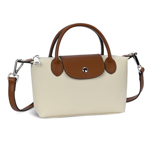Small Leather Crossbody Bags Mini Tote Hobo Handbags in Beige