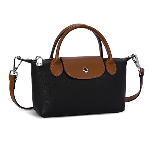 Small Leather Crossbody Bags Mini Tote Satchel Handbags in Black