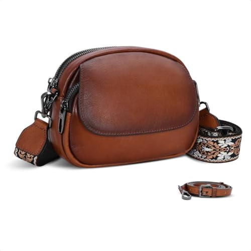 Small Leather Crossbody Bags Phone Purse with Card Slots in Browm