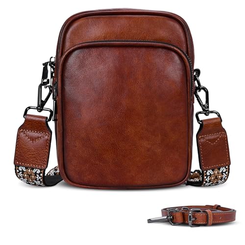 Small Leather Crossbody Bags RFID Blocking Cell Phone Purse in Brown