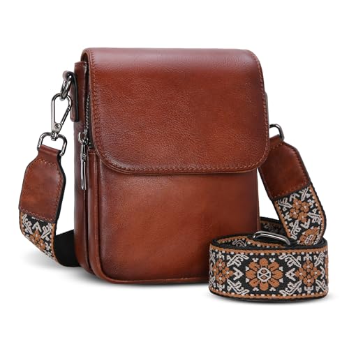 Small Leather Crossbody Bags RFID Blocking Cell Phone Purse in Brown