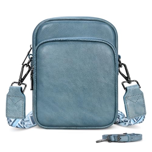 Small Leather Crossbody Bags RFID Cell Phone Satchel Purse in Light Blue