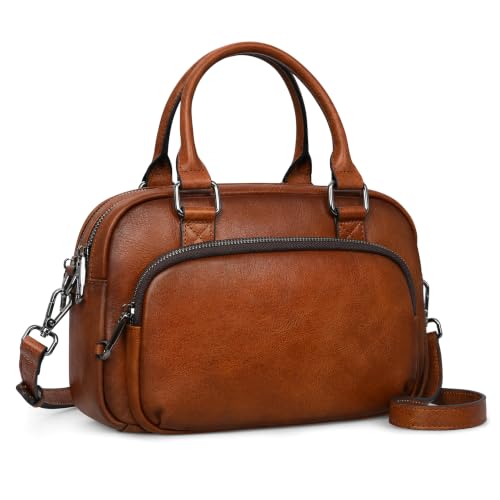 Small Leather Satchel Purse Top Handle Crossbody Bag Brown in Brown