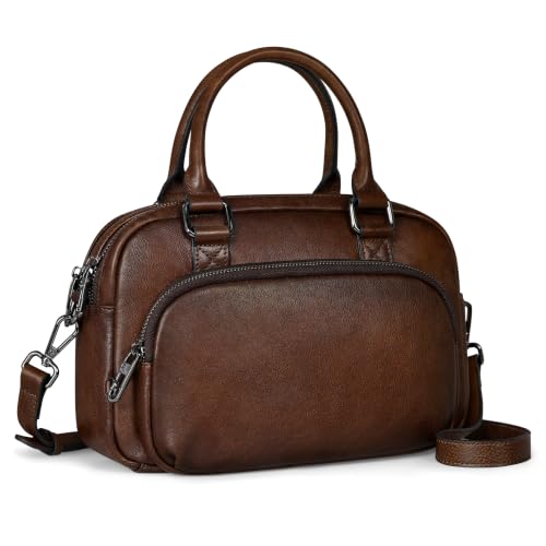 Small Leather Satchel Purse Top Handle Crossbody Bag Coffee in Coffee