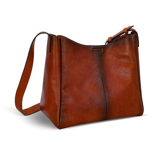 Soft Leather Purses Shoulder Handbag Buckets Purse in Brown