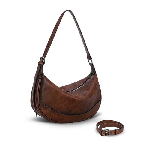 Women’s Crossbody Handbag Crescent Shoulder Bag Fashion Leather Purses Shoulder Handbags Hobo bag Satchel Purse in Coffee